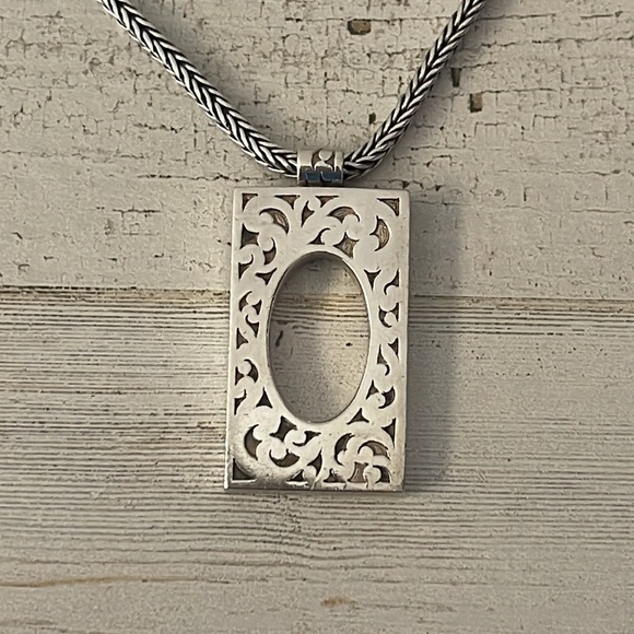 Lois Hill Sterling Silver Scroll Frame Pendant Necklace Wheat Chain 925 - Picture 3 of 11